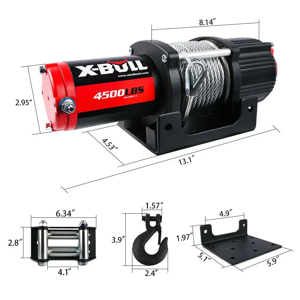 X-BULL Electric Winch 4500 LBS 12V Steel Cable ATV UTV Truck 4WD - Image 3