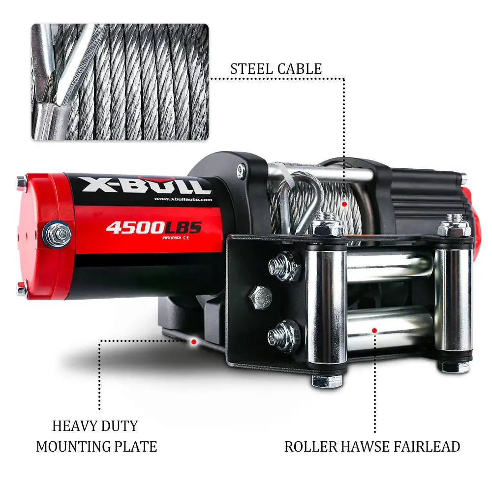 X-BULL Electric Winch 4500 LBS 12V Steel Cable ATV UTV Truck 4WD - Image 4