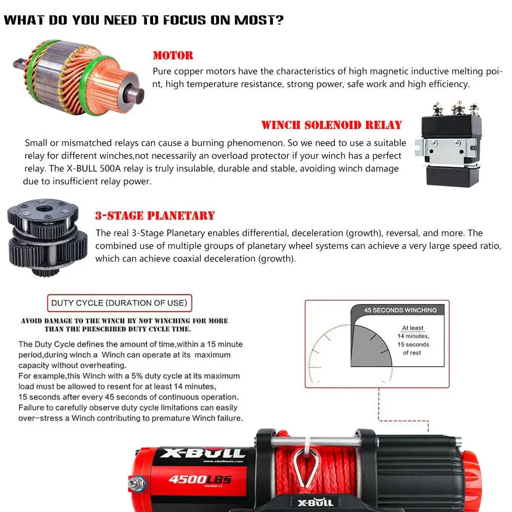 X-BULL Electric Winch 4500 LBS 12V Synthetic Rope ATV UTV Boat Truck 4WD - Image 14