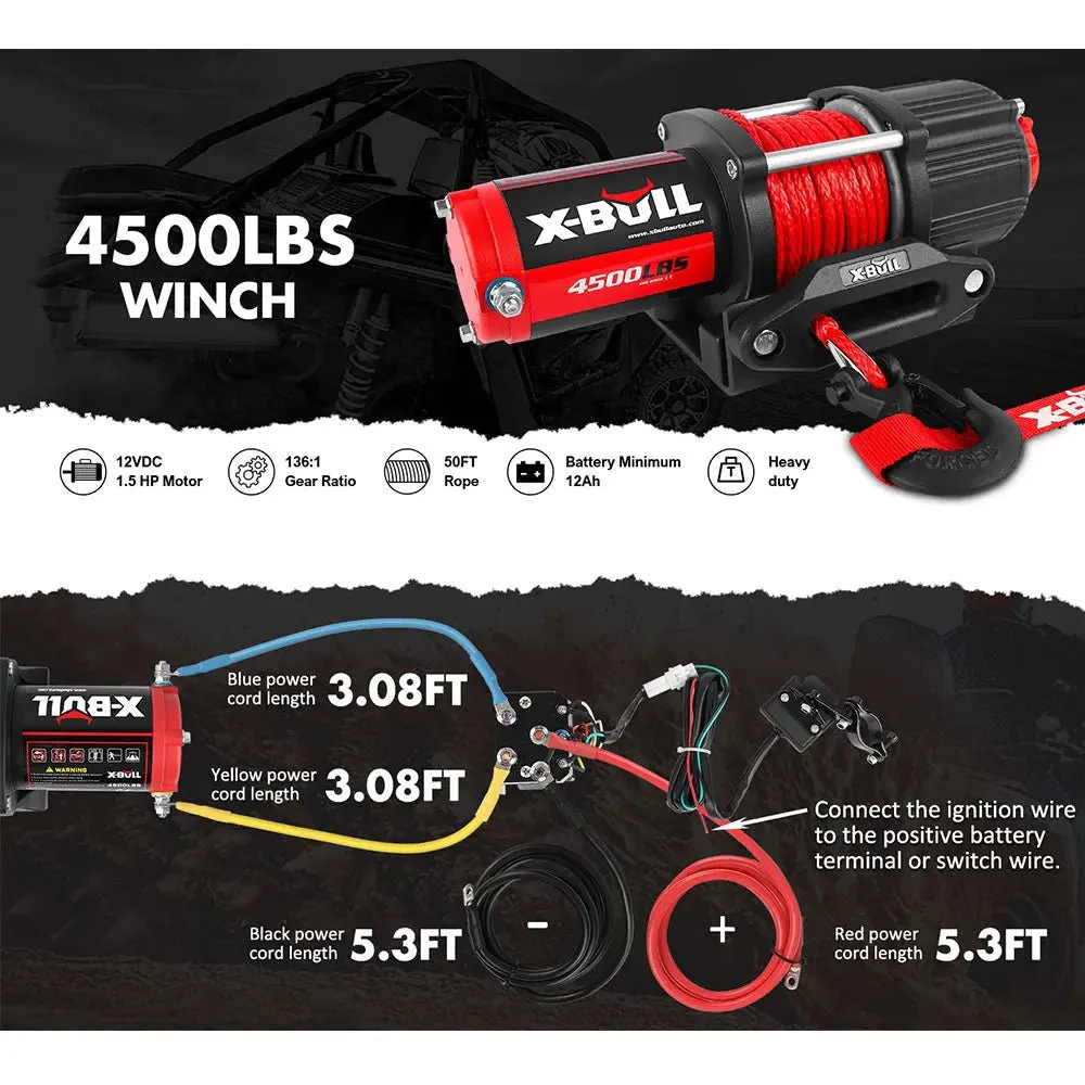 X-BULL Electric Winch 4500 LBS 12V Synthetic Rope ATV UTV Boat Truck 4WD - Image 3