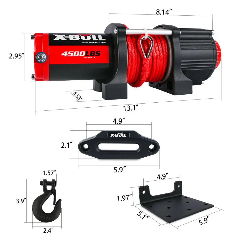 X-BULL Electric Winch 4500 LBS 12V Synthetic Rope ATV UTV Boat Truck 4WD - Image 4